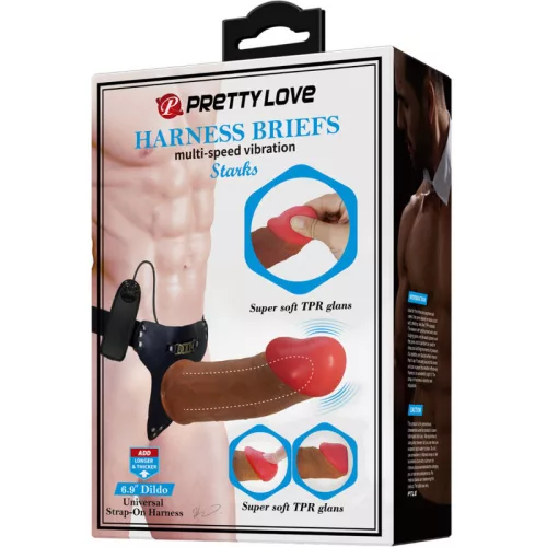 PRETTY LOVE - STARKS HARNESS BRIEFS MULTI-SPEED VIBRATION DILDO 17,5 CM VILÁGOSBARNA