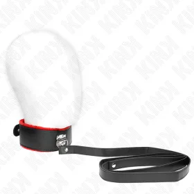   KINK - NYAKLÁNC ÖVVEL, 116 CM, PIROS BŐRPÁNTTAL, ÁLLÍTHATÓ 40-48 CM X 6 CM