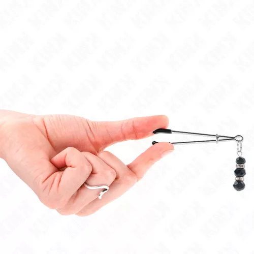 KINK - ARANY, VÉKONY MELLBIMBÓCSÍPÓK 3 FEKETE ÜVEGGYÖNGYVEL, 7 CM