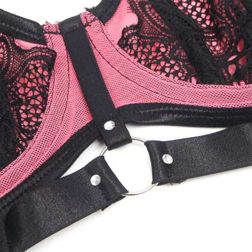 SUBBLIME - 955571 RÓZSASZÍN LAKÁNS BŐR HÁLÓS CIPZÁROS MELLTARTÓ SZETT S/M