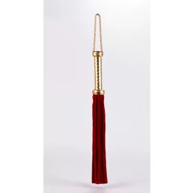   Flasher con impugnatura in pelle metallica e code in pelle in camoscio rosse 18"