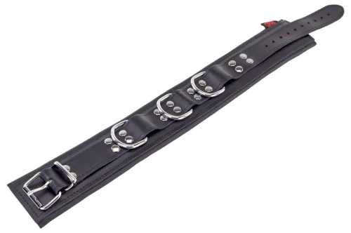 Párnázott bőr nyakörv fekete D-gyűrűkkel