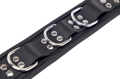 Bőr nyaklánc 3D gyűrűkkel - stílusos ékszer fekete színben