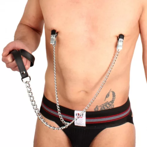 Fém-bőr melltartó csipesz - érzéki bőr póráz