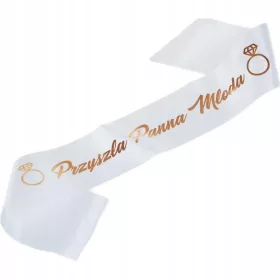 Szarfa fehér rózsaarany mintával Przyszła Panna Młoda