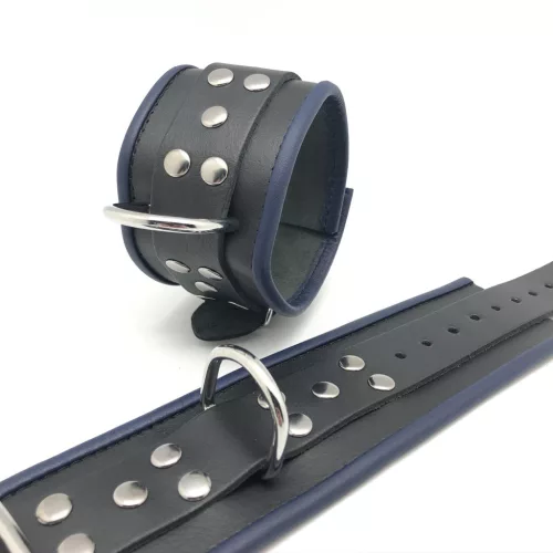 Bőr bilincs – fekete/kék, érzéki kötözéshez