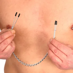 Fém mellbimbó csipesz lánccal - prémium izgató érzés