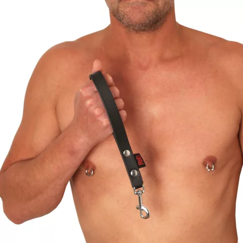 Prémium fekete bőr póráz - stílusos kontrollérzék