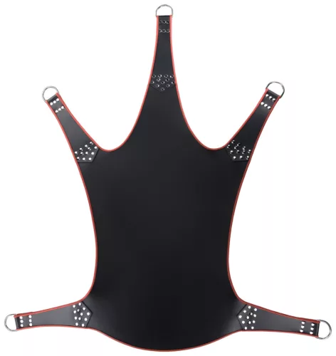 Bőr hinta 5 pontban – fekete-piros prémium kényelem