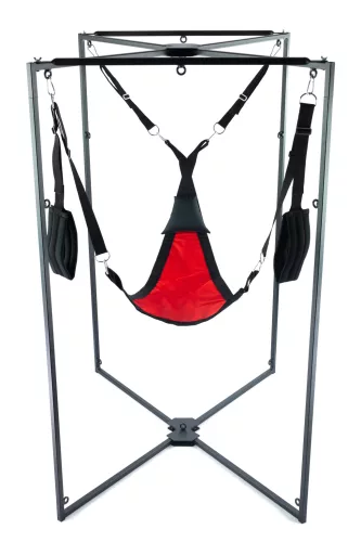 Kit Sling – piros-fekete háromszög szövet, fekete kerettel