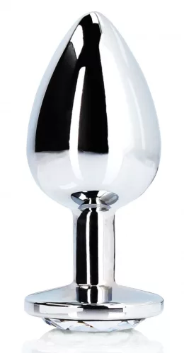 Bijou – ezüst, átlátszó, kerek anális kényeztető 8 x 4 cm