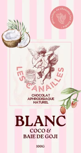 Vágyfokozó Csokoládé – fehér kókusz és goji bogyó 100g