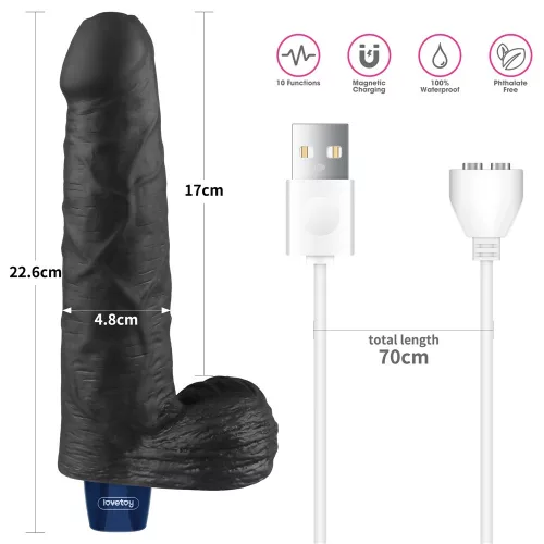 Dildo vibrante ricaricabile REAL SOFTEE da 9" (Nero)_B15O50_4