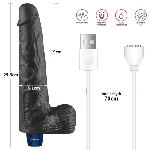 Dildo vibrante ricaricabile da 10" REAL SOFTEE (Nero)_B15O50_4