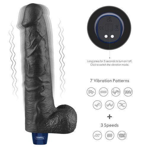 Dildo vibrante ricaricabile da 10,5" REAL SOFTEE (Nero)_B15O50_4