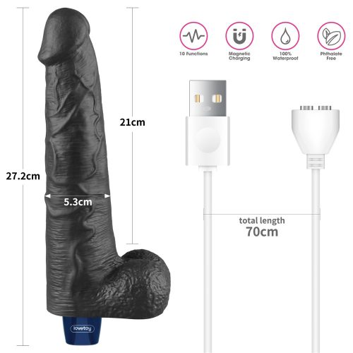 Dildo vibrante ricaricabile da 10,5" REAL SOFTEE (Nero)_B15O50_4