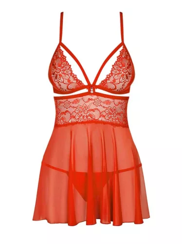 838-BAB-3 babydoll & thong red  S/M